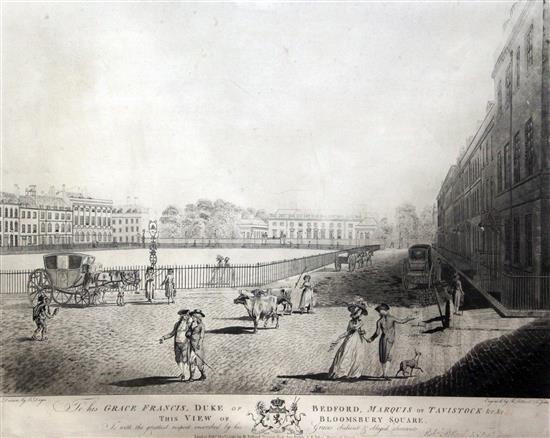 Pollard and Jukes after Dayes View of Bloomsbury Square, 1787, overall 16 x 21in.